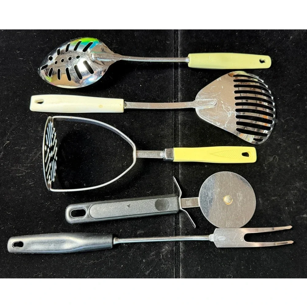 Vintage EKCO Kitchamajig Foley Chief USA Kitchen Utensil Lot 5pc Retro Yellow